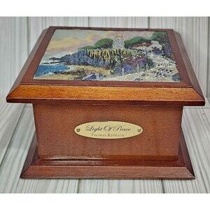 Thomas Kinkade Jewelry Box Mirror Lighthouse 6X6 vtg "Light of Peace"